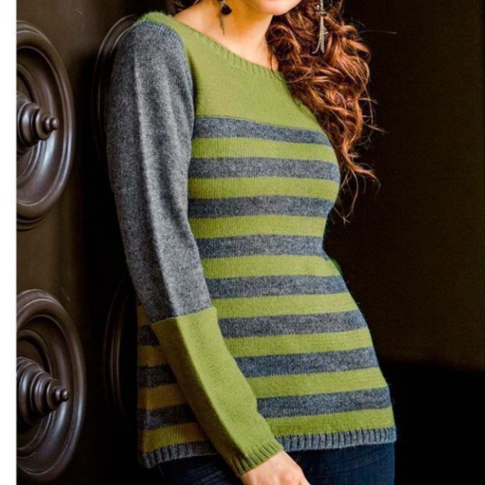 NOVICA Knitted Alpaca blend sweater green stripes